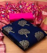 VredeVogel Navy blue Banarasi silk Unstitched dress material