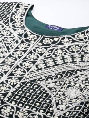 Green Embroidered & Sequins Work Ready Made Lehenga With Blouse & Dupatta 5