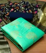 VredeVogel Teal blue Banarasi silk Unstitched dress material
