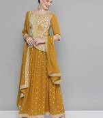 Mustard Embroidered & Sequins Work Ready Made Lehenga With Blouse & Dupatta