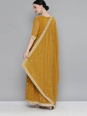 Mustard Embroidered & Sequins Work Ready Made Lehenga With Blouse & Dupatta 4
