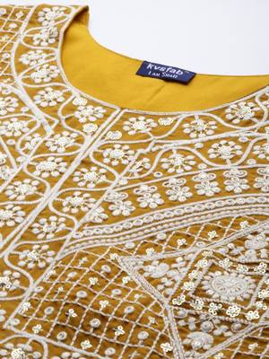 Mustard Embroidered & Sequins Work Ready Made Lehenga With Blouse & Dupatta 5