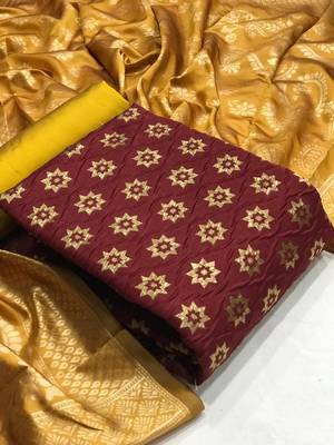 VredeVogel Maroon Banarasi silk Unstitched dress material 1
