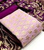 VredeVogel Pink Banarasi silk Unstitched dress material