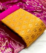 VredeVogel Yellow Banarasi silk Unstitched dress material