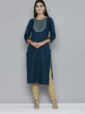 Kvsfab Women Teal Green Viscos Rayon Embroidered with Sequins work kurta 1