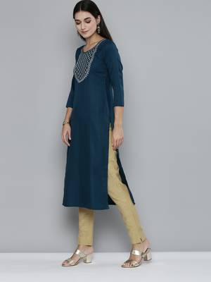 Kvsfab Women Teal Green Viscos Rayon Embroidered with Sequins work kurta 3