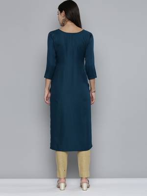 Kvsfab Women Teal Green Viscos Rayon Embroidered with Sequins work kurta 4