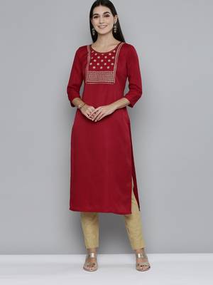 Kvsfab Women Maroon Viscos Rayon Embroidered with Sequins work kurta 1