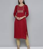 Kvsfab Women Maroon Viscos Rayon Embroidered with Sequins work kurta