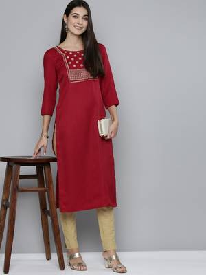 Kvsfab Women Maroon Viscos Rayon Embroidered with Sequins work kurta 2