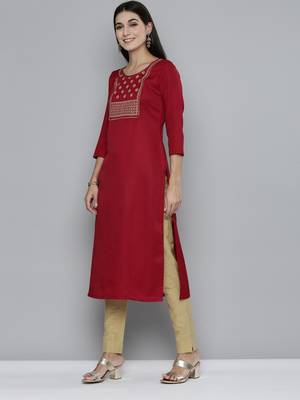 Kvsfab Women Maroon Viscos Rayon Embroidered with Sequins work kurta 3