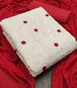 Kimisha Women's Beige&Red Modal Chanderi Unstitched Dress Material With Inner