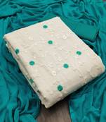 Kimisha Women's Beige&Turquoise Modal Chanderi Unstitched Dress Material With Inner