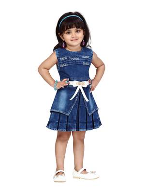 Blue plain blended cotton kids-frocks 1