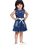 Blue plain blended cotton kids-frocks