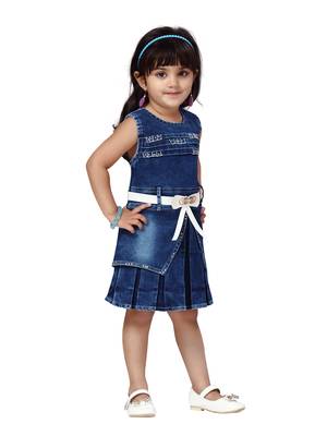 Blue plain blended cotton kids-frocks 2