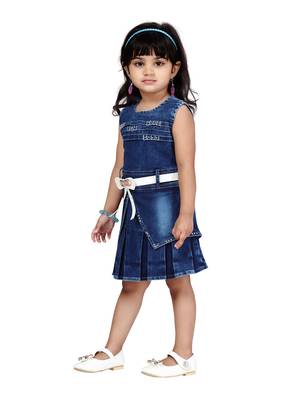Blue plain blended cotton kids-frocks 3