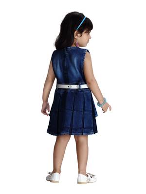 Blue plain blended cotton kids-frocks 4