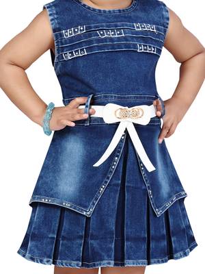 Blue plain blended cotton kids-frocks 5