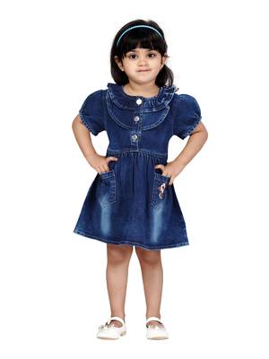 Blue plain blended cotton kids-frocks 1