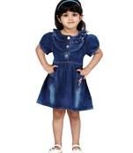 Blue plain blended cotton kids-frocks