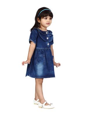 Blue plain blended cotton kids-frocks 2