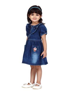 Blue plain blended cotton kids-frocks 3