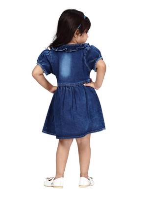 Blue plain blended cotton kids-frocks 4