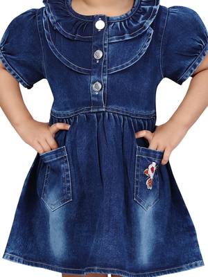 Blue plain blended cotton kids-frocks 5