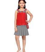 Red plain georgette girls-top-bottom