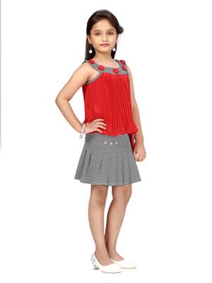 Red plain georgette girls-top-bottom 2