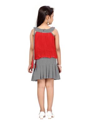 Red plain georgette girls-top-bottom 4