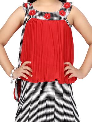 Red plain georgette girls-top-bottom 5