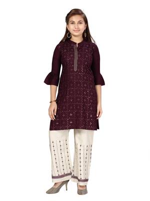 Purple plain cotton girls-top-bottom 1