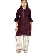 Purple plain cotton girls-top-bottom