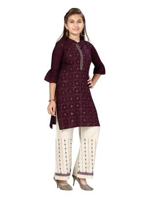 Purple plain cotton girls-top-bottom 2