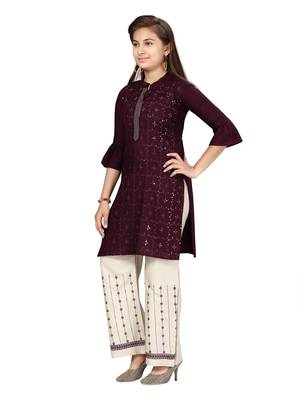 Purple plain cotton girls-top-bottom 3
