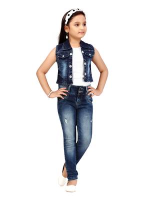 Blue plain cotton girls-jackets-coats 1