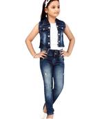 Blue plain cotton girls-jackets-coats