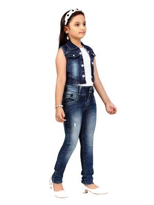 Blue plain cotton girls-jackets-coats 2