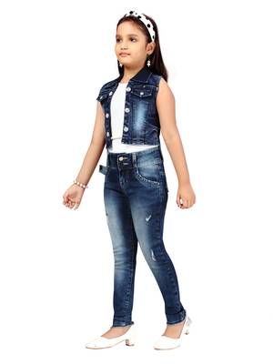 Blue plain cotton girls-jackets-coats 3