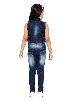 Blue plain cotton girls-jackets-coats 4