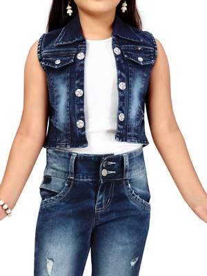 Blue plain cotton girls-jackets-coats 5