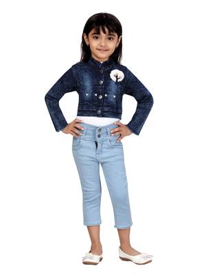 Blue plain cotton girls-jackets-coats 1