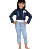 Blue plain cotton girls-jackets-coats