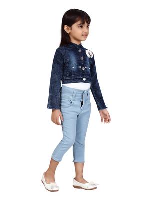 Blue plain cotton girls-jackets-coats 2