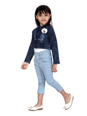 Blue plain cotton girls-jackets-coats 3