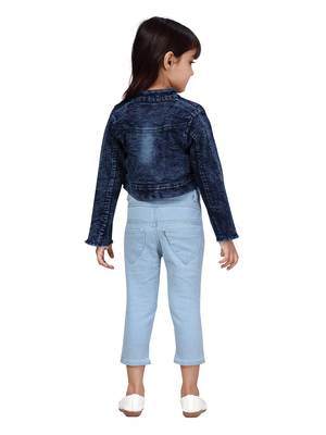 Blue plain cotton girls-jackets-coats 4