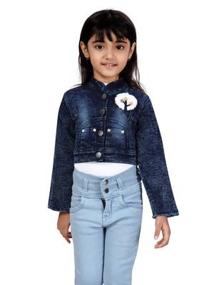 Blue plain cotton girls-jackets-coats 5